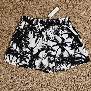 NWT Three Eighty Two Shorts Black White Palm Print Elastic Waist Small